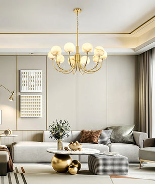 Brass Alabaster Round Chandelier