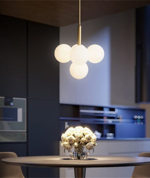 Opal Glass Bubble Cluster Grape Brass Chandelier for Dining Room