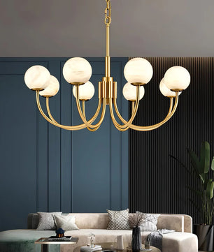 Brass Alabaster Round Chandelier