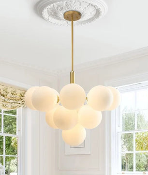 Opal Glass Bubble Cluster Grape Brass Chandelier for Dining Room