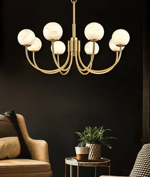 Brass Alabaster Round Chandelier