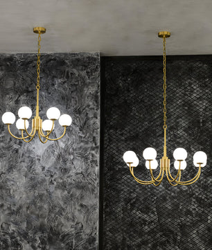 Brass Alabaster Round Chandelier