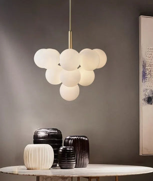 Opal Glass Bubble Cluster Grape Brass Chandelier for Dining Room