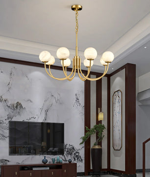 Brass Alabaster Round Chandelier