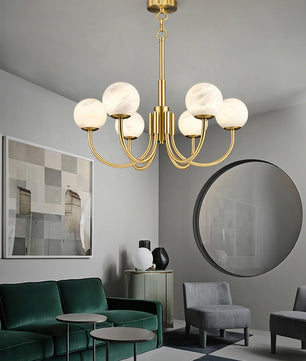 Brass Alabaster Round Chandelier