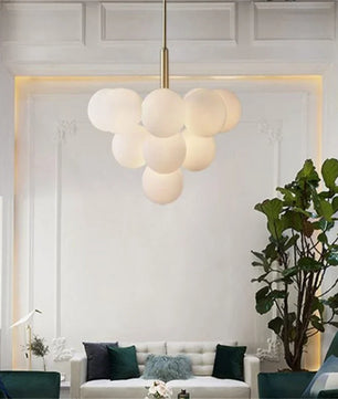 Opal Glass Bubble Cluster Grape Brass Chandelier for Dining Room