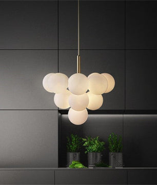 Opal Glass Bubble Cluster Grape Brass Chandelier for Dining Room