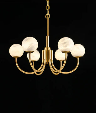 Brass Alabaster Round Chandelier