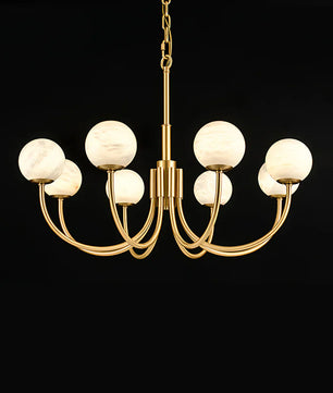 Brass Alabaster Round Chandelier