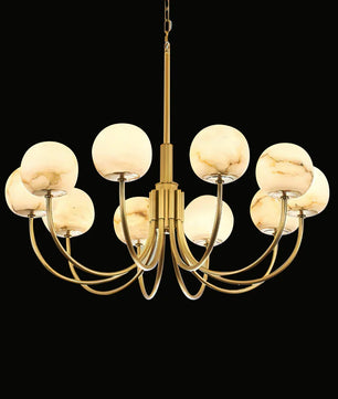 Brass Alabaster Round Chandelier