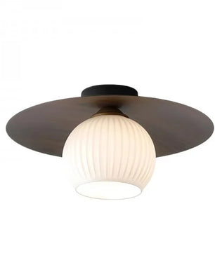 Scandinavian Wooden Glass Ribbed Globe Ceiling Lamp S07