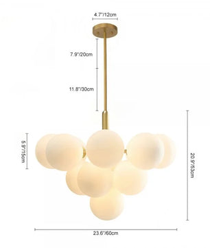 Opal Glass Bubble Cluster Grape Brass Chandelier for Dining Room
