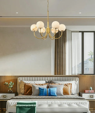 Brass Alabaster Round Chandelier