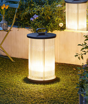 Line Glass Lantern Solar Table Lamp