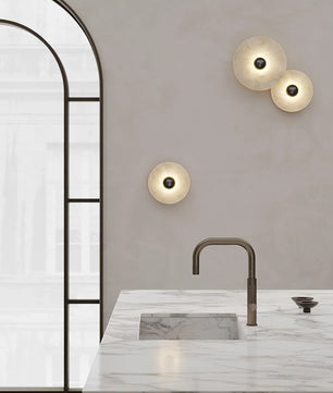 Round Alabaster Combination Wall Lamp