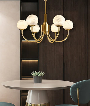 Brass Alabaster Round Chandelier