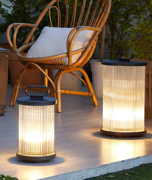 Line Glass Lantern Solar Table Lamp