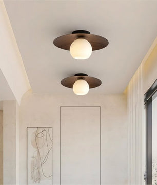 Scandinavian Wooden Glass Ribbed Globe Ceiling Lamp S07