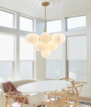 Opal Glass Bubble Cluster Grape Brass Chandelier for Dining Room