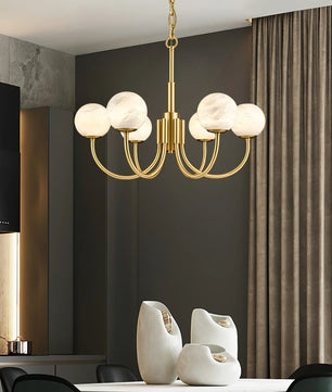 Brass Alabaster Round Chandelier