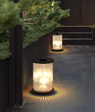 Line Glass Lantern Solar Table Lamp