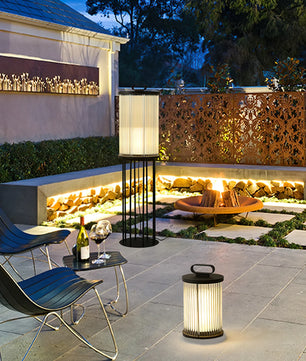 Line Glass Lantern Solar Floor Lamp