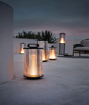Line Glass Lantern Solar Table Lamp