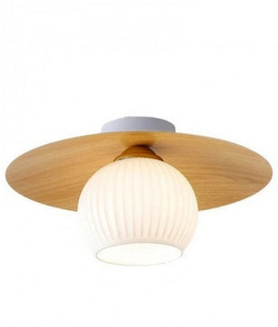 Scandinavian Wooden Glass Ribbed Globe Ceiling Lamp S07