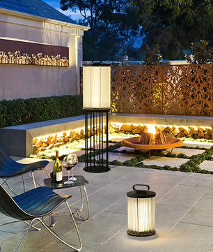 Line Glass Lantern Solar Floor Lamp