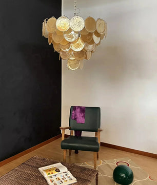 Vintage Yellow Round Murano Chandelier