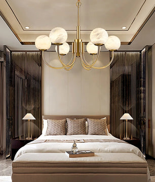 Brass Alabaster Round Chandelier