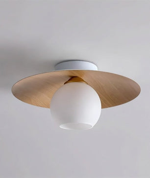 Scandinavian Wooden Glass Ribbed Globe Ceiling Lamp S07