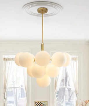 Opal Glass Bubble Cluster Grape Brass Chandelier for Dining Room