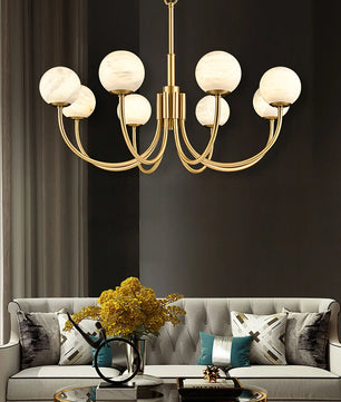 Brass Alabaster Round Chandelier