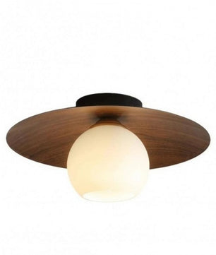 Scandinavian Wooden Glass Ribbed Globe Ceiling Lamp S07