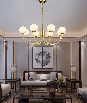 Brass Alabaster Round Chandelier