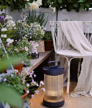 Line Glass Lantern Solar Table Lamp